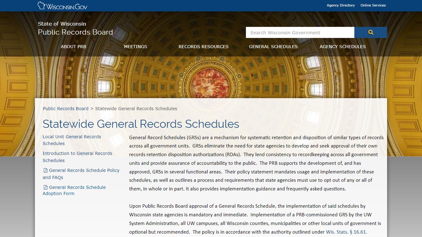 Public Records Board Statewide General Records Schedules - Wisconsin